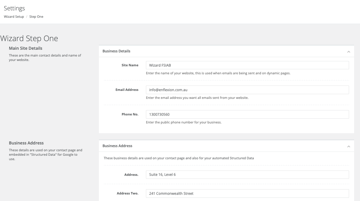 Main Business Settings